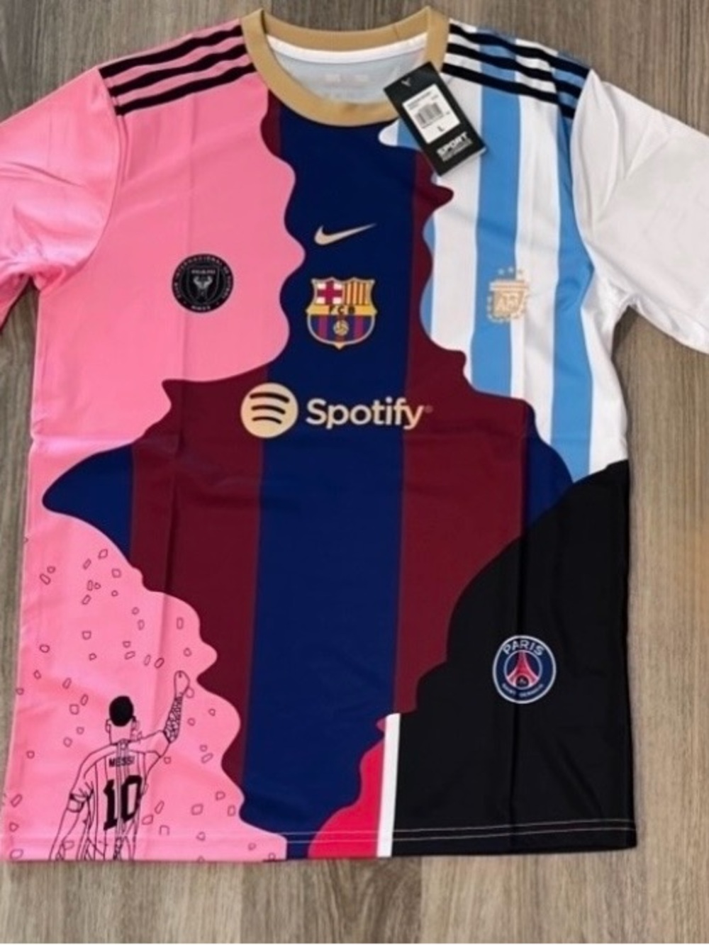 Multiclub Short Sleeve Soccer Tee in Pink, Navy, Light Blue & White